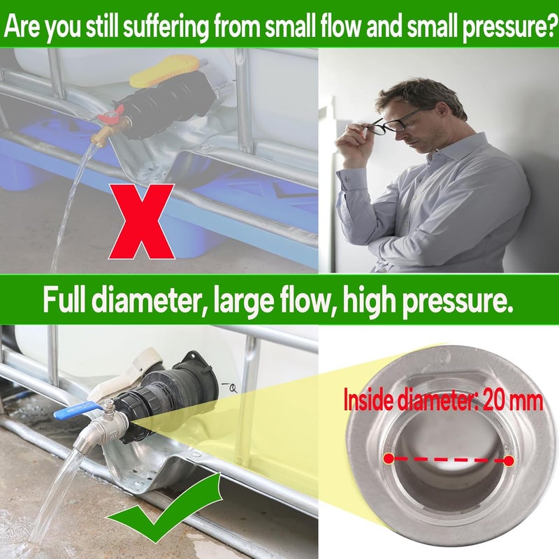CbeeSo 3-Size IBC Tote Adapter, 275-330 Gallon IBC Tote Adapter 2.44" Fine, 2" Fine and 2" Coarse Thread + 304 Stainless Steel 3/4" Garden Hose Faucet for Garden Hose Connectors - Image 3
